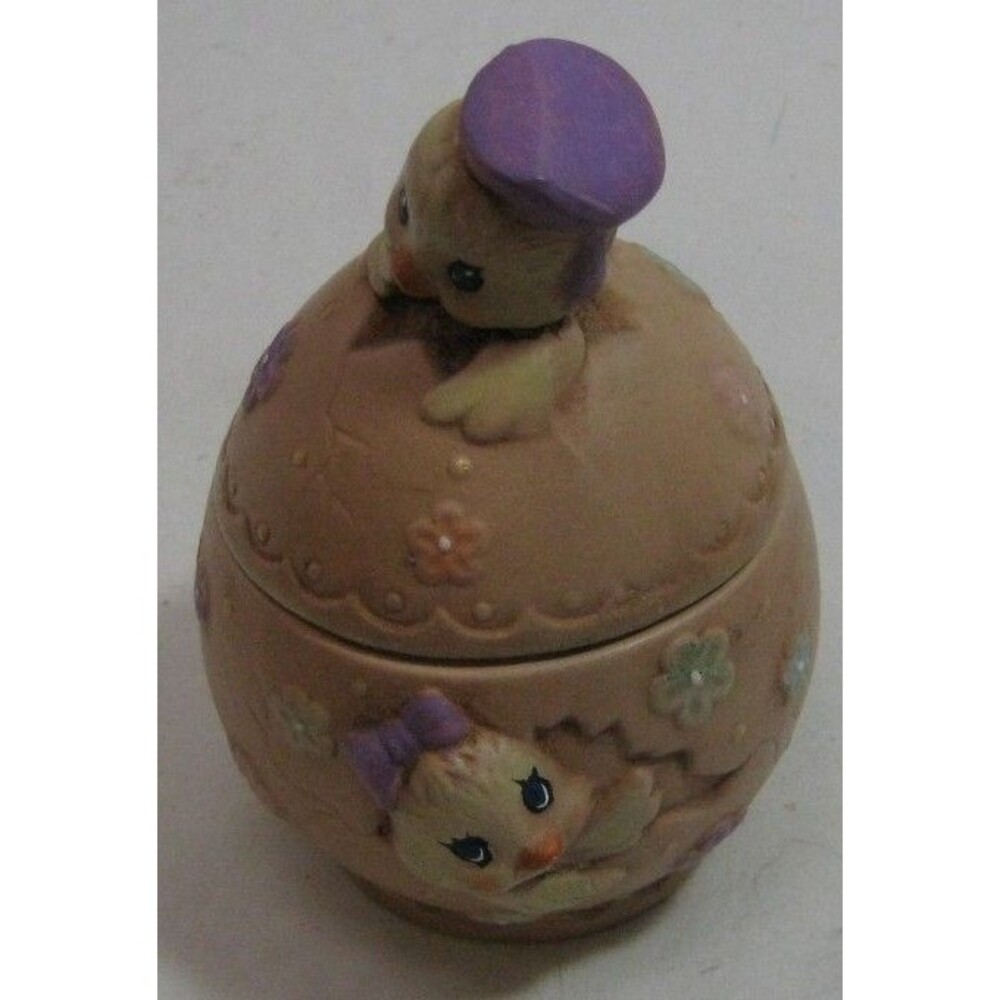 Lefton Duck 2 piece covered trinket egg shaped box